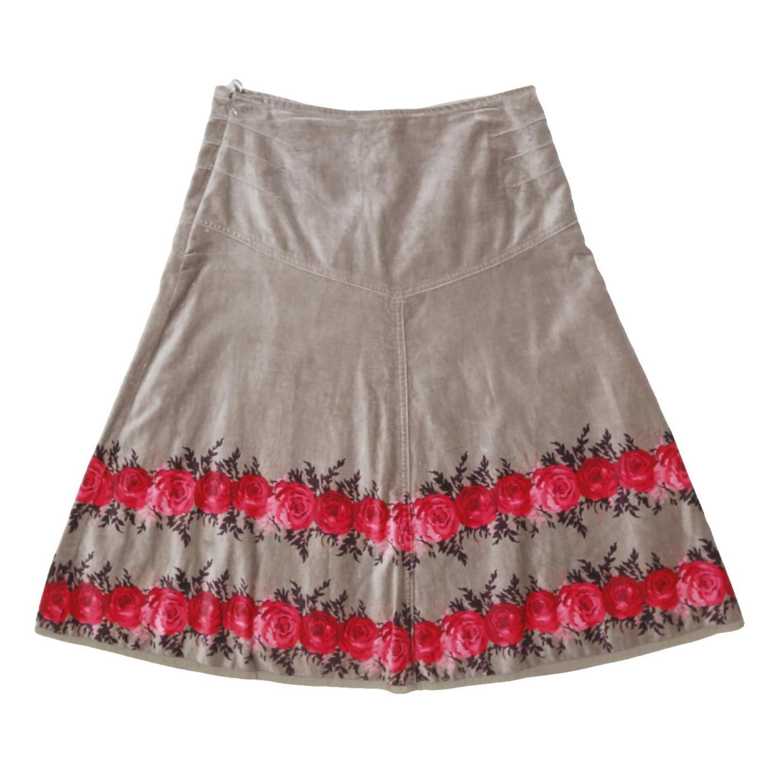 LAURA ASHLEY Womens Beige & Red Floral A-Line Knee Length Cotton Skirt UK 10