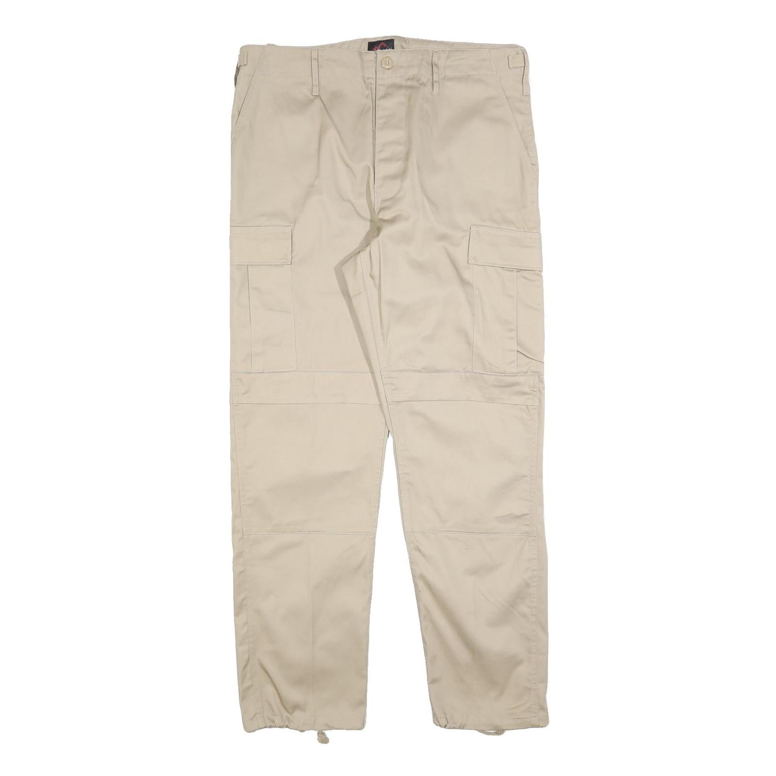 NORMANI Mens Regular Fit Beige Cargo Trousers W36 L32 Cotton Blend Zip Pocketed