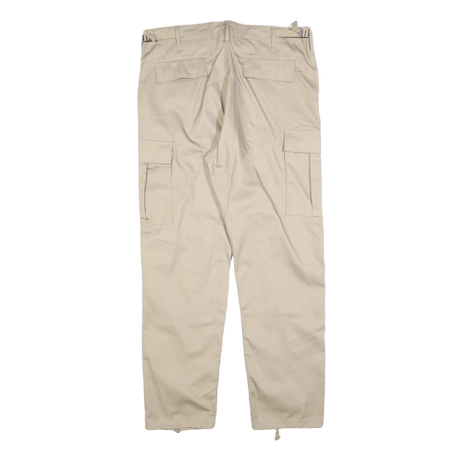 NORMANI Mens Regular Fit Beige Cargo Trousers W36 L32 Cotton Blend Zip Pocketed