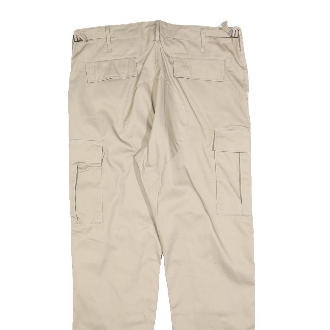 NORMANI Mens Regular Fit Beige Cargo Trousers W36 L32 Cotton Blend Zip Pocketed