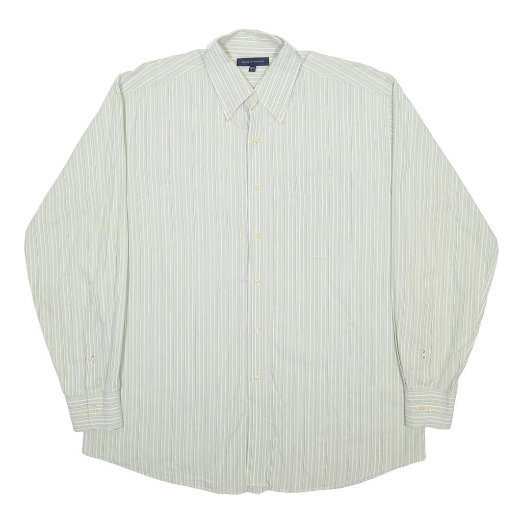 TOMMY HILFIGER Mens Cream & Beige Striped Shirt L Button-Down Collar Cotton