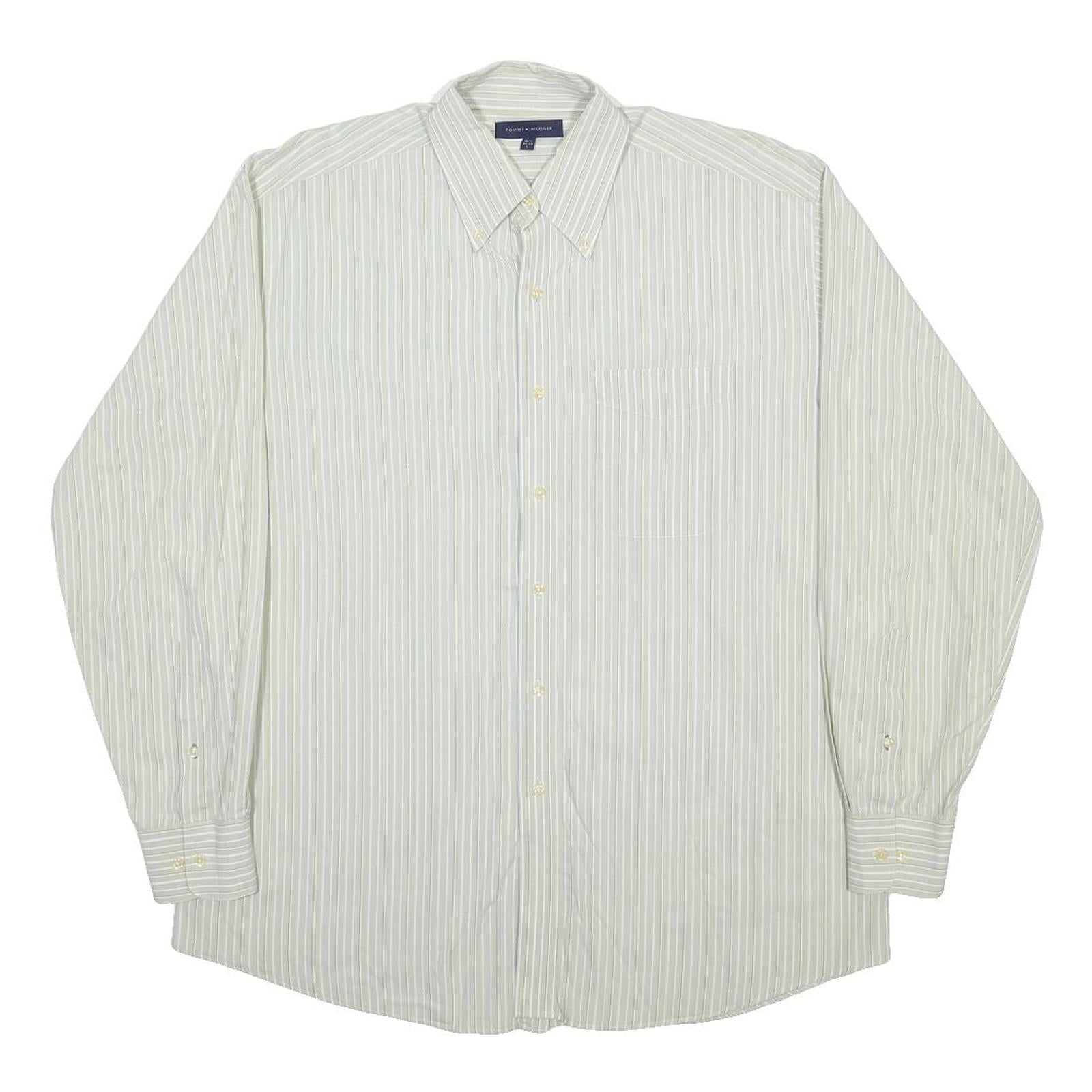 TOMMY HILFIGER Mens Cream & Beige Striped Shirt L Button-Down Collar Cotton