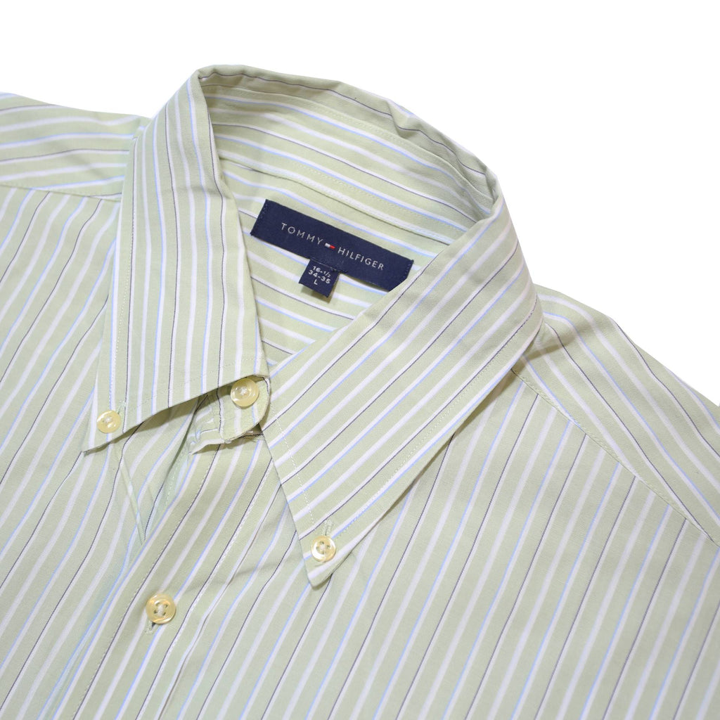 TOMMY HILFIGER Mens Cream & Beige Striped Shirt L Button-Down Collar Cotton