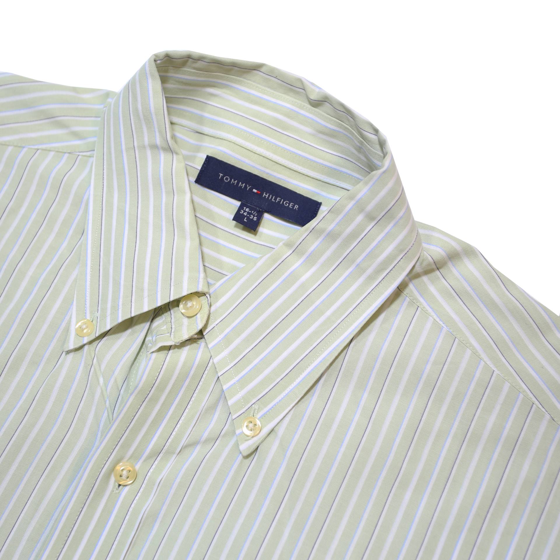 TOMMY HILFIGER Mens Cream & Beige Striped Shirt L Button-Down Collar Cotton