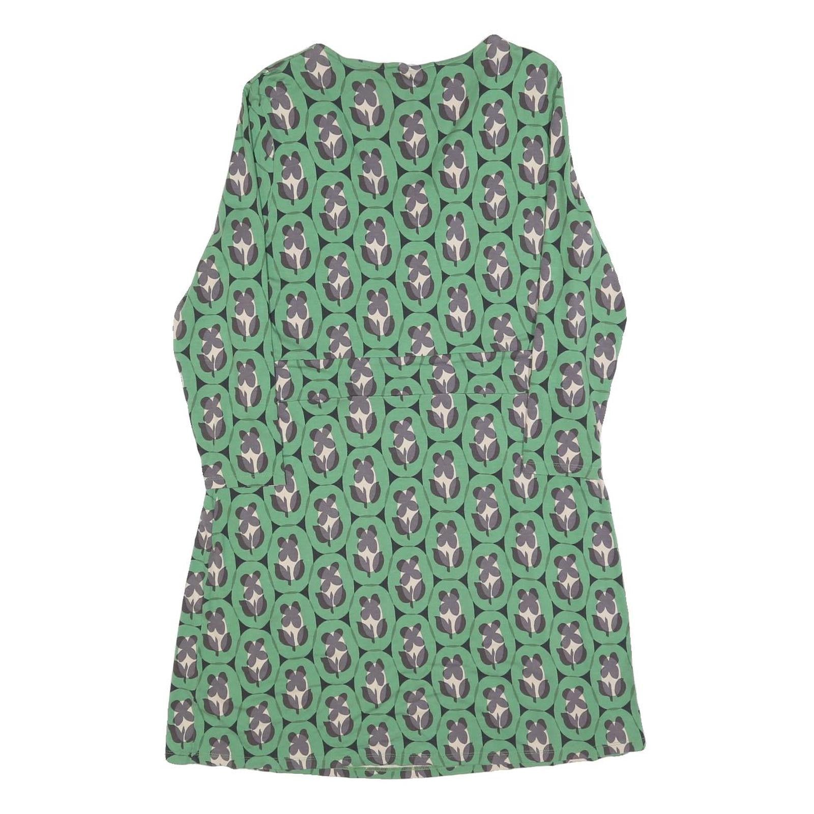 BODEN Womens Green & Grey Floral Cotton Blend Day Dress Long Sleeve UK 16