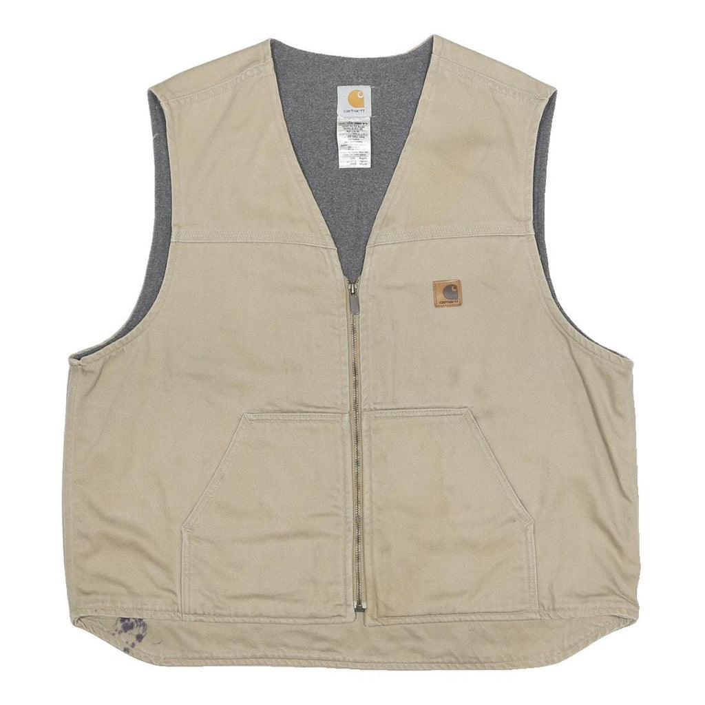 CARHARTT Mens Beige Cotton Workwear Jacket 2XL Zip Front Durable Vest