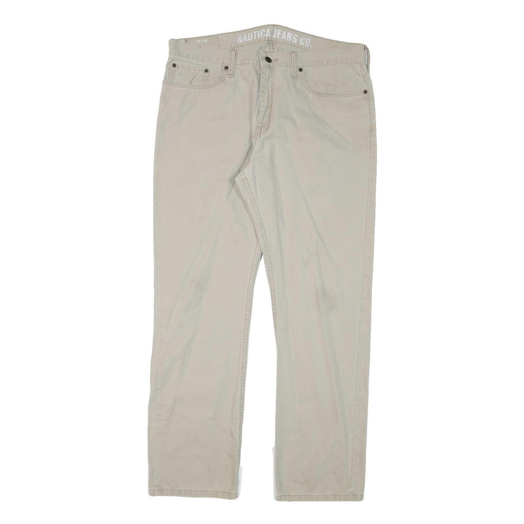 NAUTICA Mens Regular Fit Beige Cotton Blend Trousers W36 L32 Zip Casual