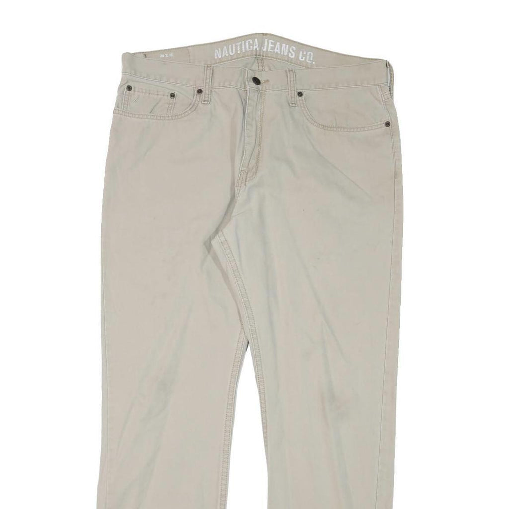 NAUTICA Mens Regular Fit Beige Cotton Blend Trousers W36 L32 Zip Casual