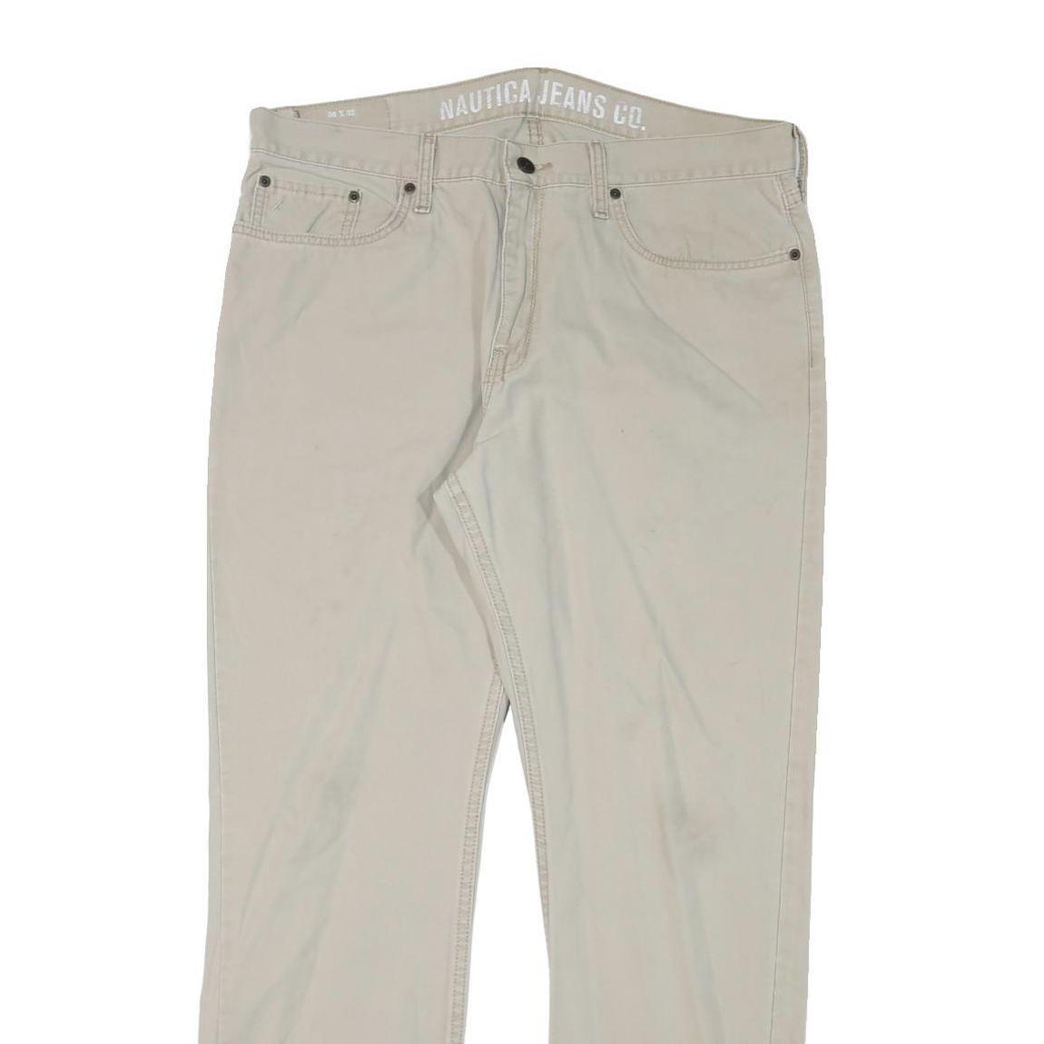 NAUTICA Mens Regular Fit Beige Cotton Blend Trousers W36 L32 Zip Casual