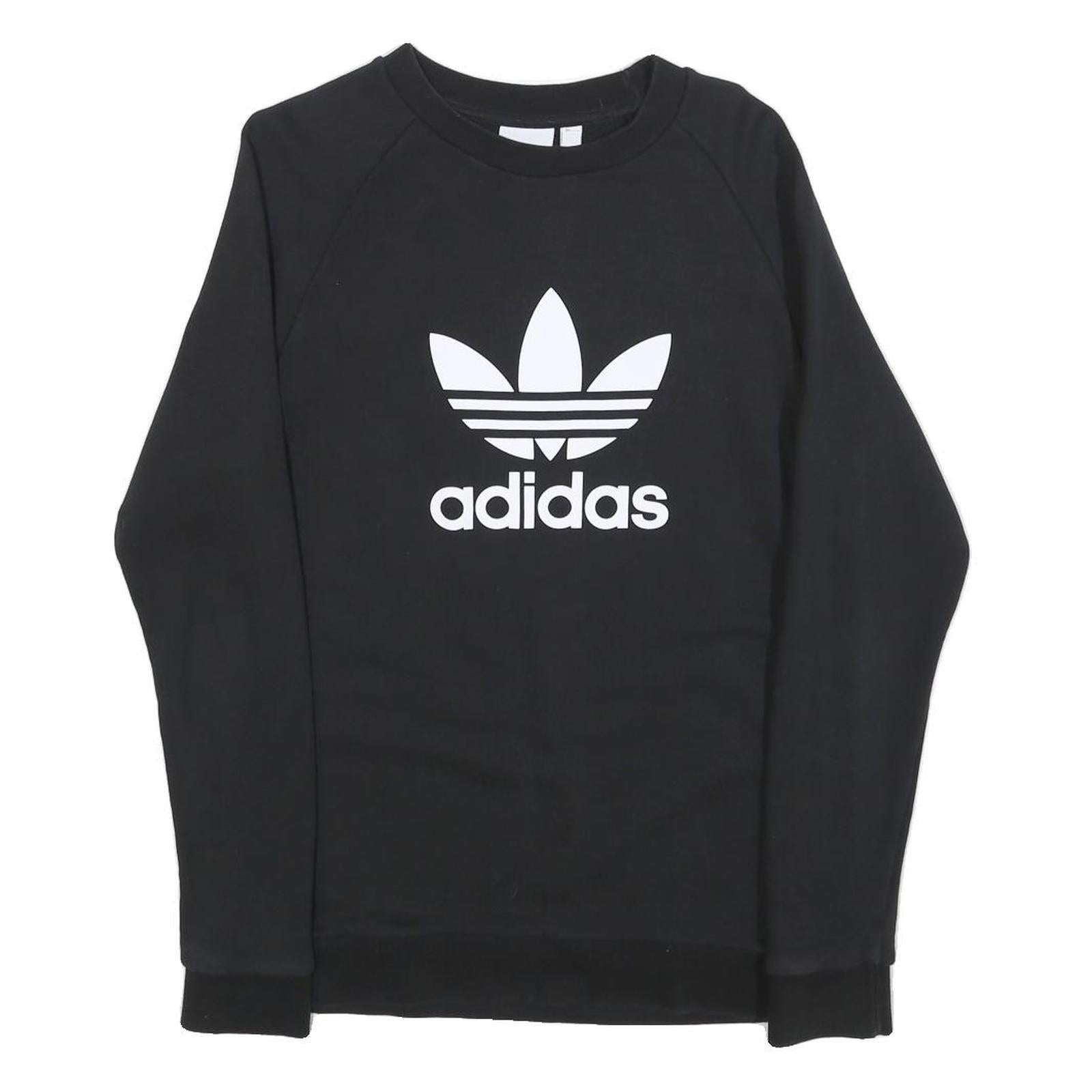 ADIDAS Mens Black Crew Neck S Cotton Blend Pullover Sweatshirt Logo