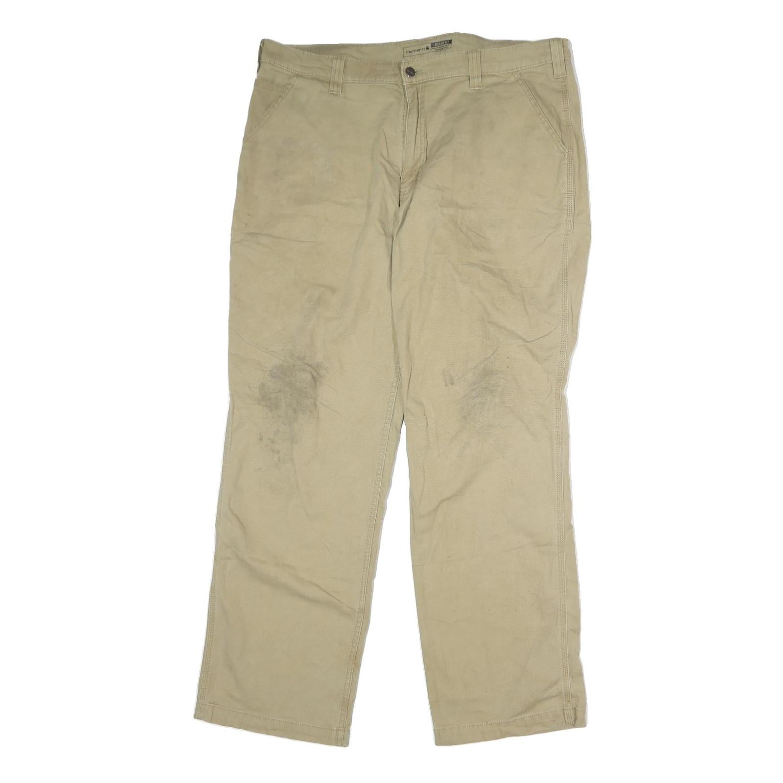 CARHARTT Mens Relaxed Beige Cotton Blend Workwear Trousers W40 L34 Durable Zip