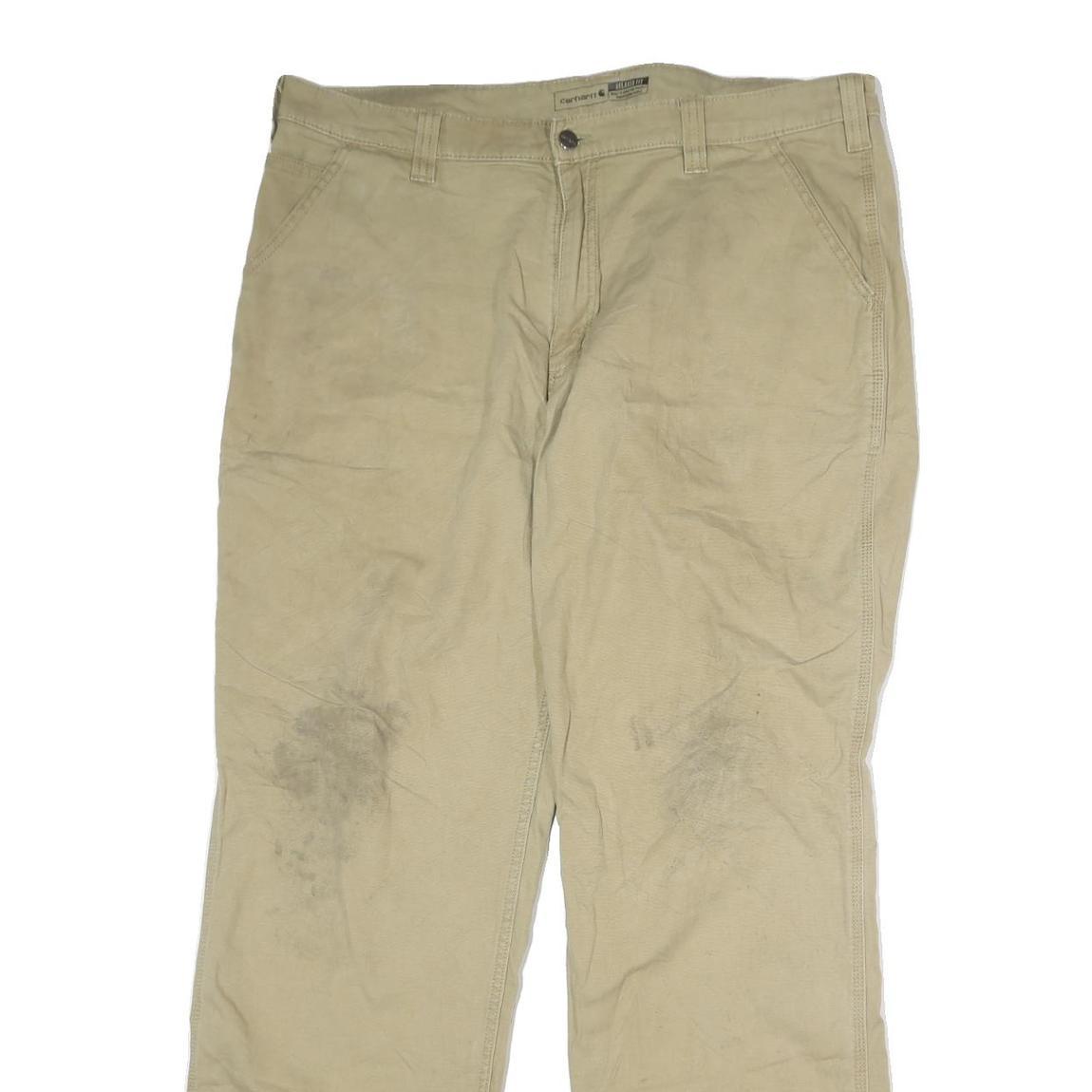 CARHARTT Mens Relaxed Beige Cotton Blend Workwear Trousers W40 L34 Durable Zip