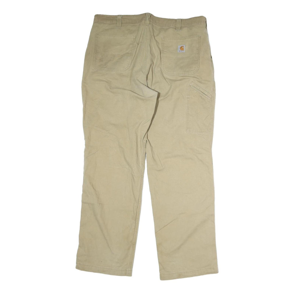 CARHARTT Mens Relaxed Beige Cotton Blend Workwear Trousers W40 L34 Durable Zip