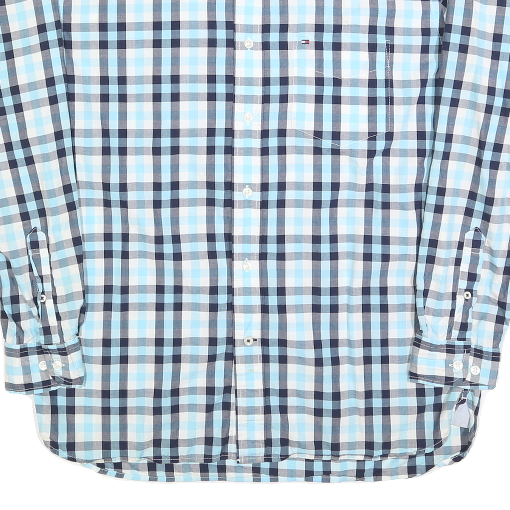 TOMMY HILFIGER Mens Blue & White Check Shirt M Classic Cotton Blend Button Down