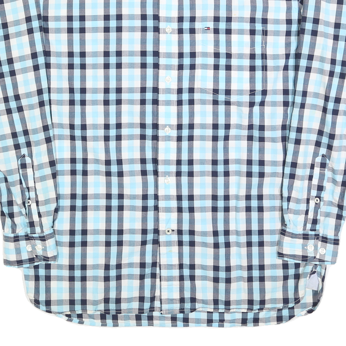 TOMMY HILFIGER Mens Blue & White Check Shirt M Classic Cotton Blend Button Down
