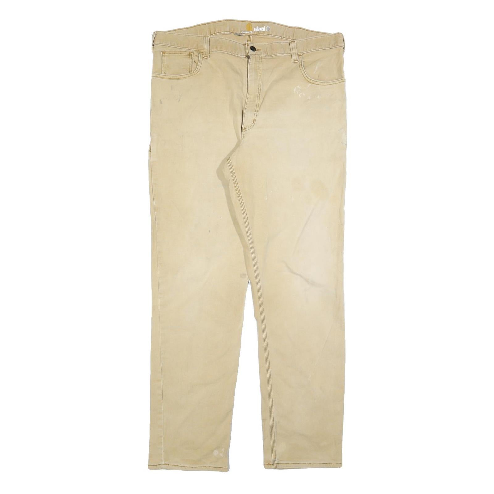 CARHARTT Mens Cotton Blend Beige Relaxed Trousers W40 L32 Workwear Durable Zip
