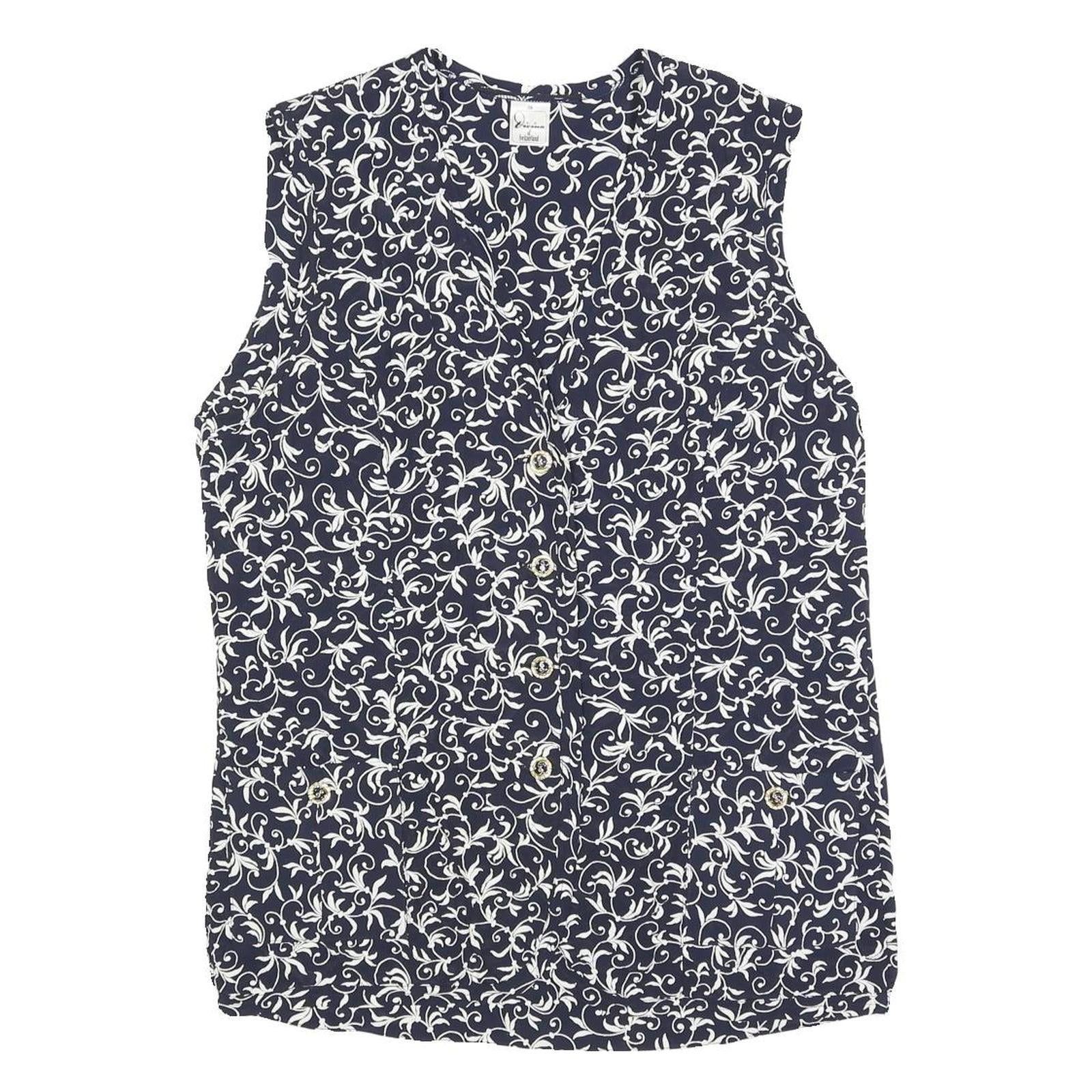 DAVINA Womens Navy Blue & White Printed Sleeveless Cotton Blend Day Dress UK S