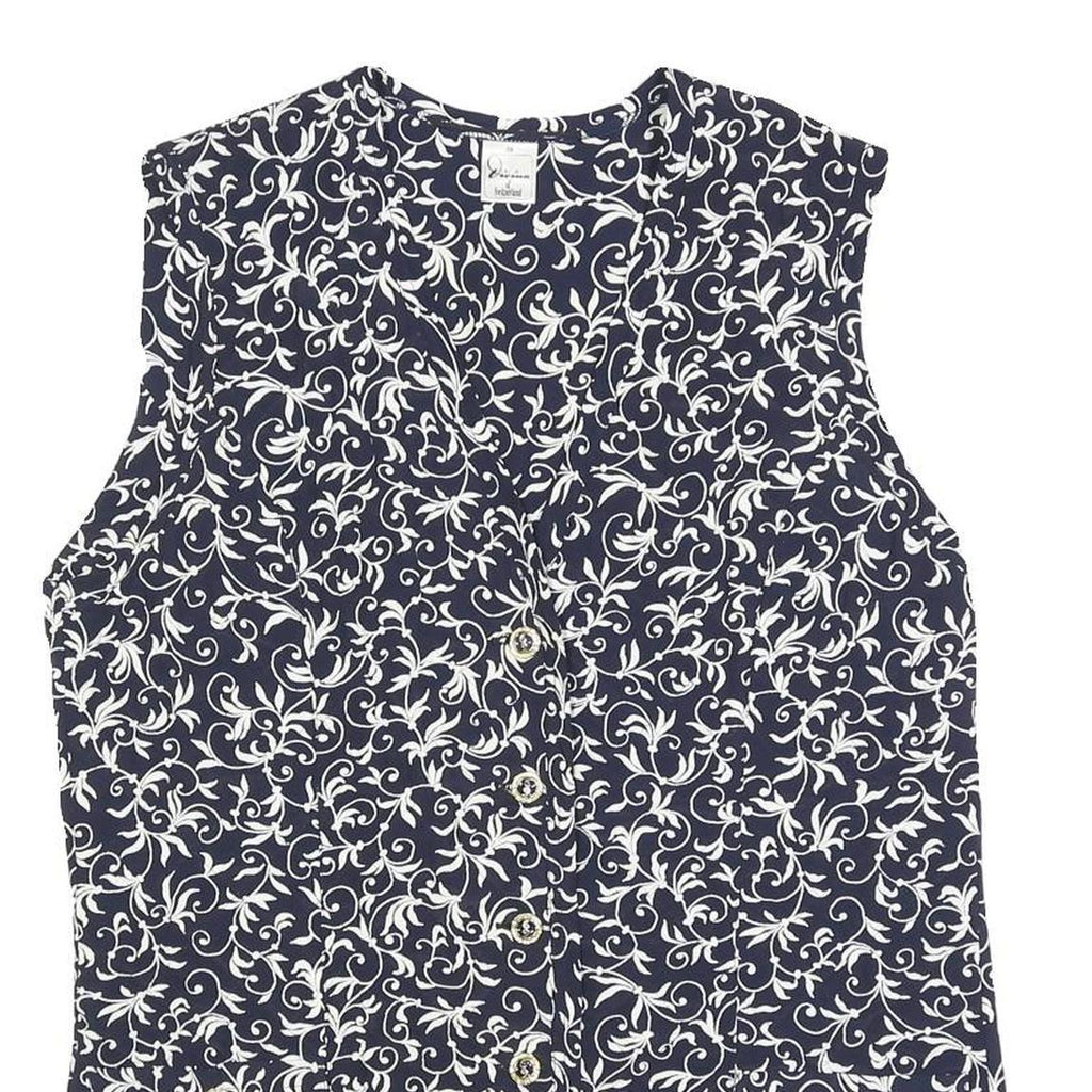 DAVINA Womens Navy Blue & White Printed Sleeveless Cotton Blend Day Dress UK S