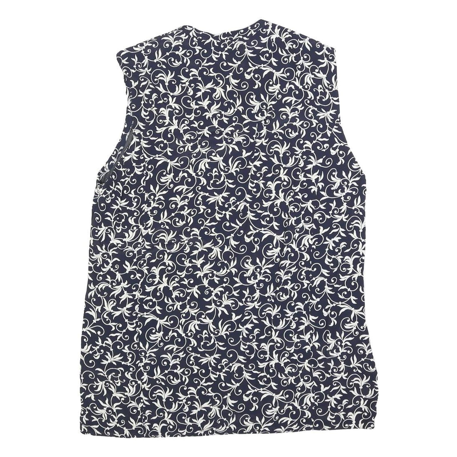 DAVINA Womens Navy Blue & White Printed Sleeveless Cotton Blend Day Dress UK S