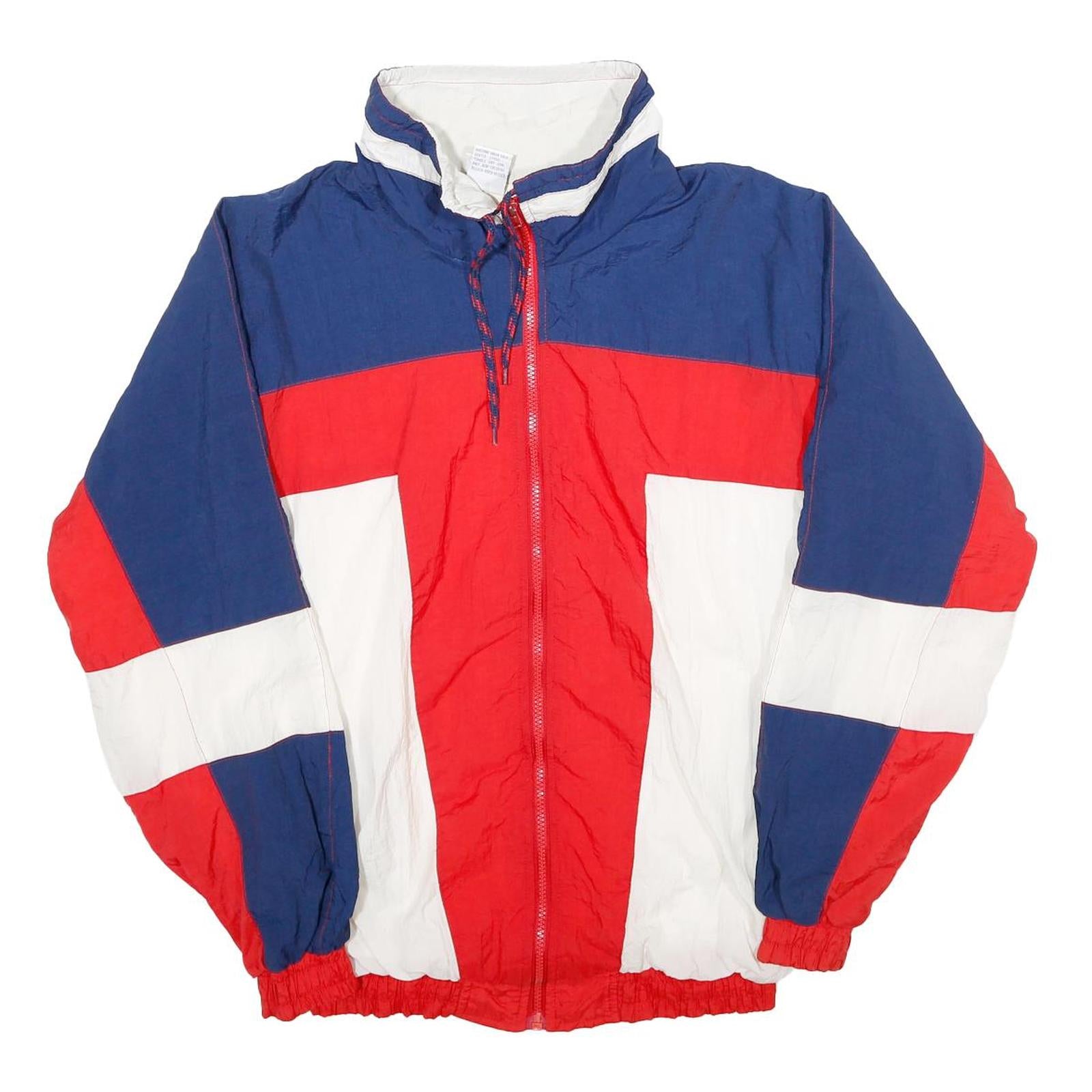 PRO SPIRIT Mens Blue & Red & White Jacket M Nylon Colourblock Zip Lightweight