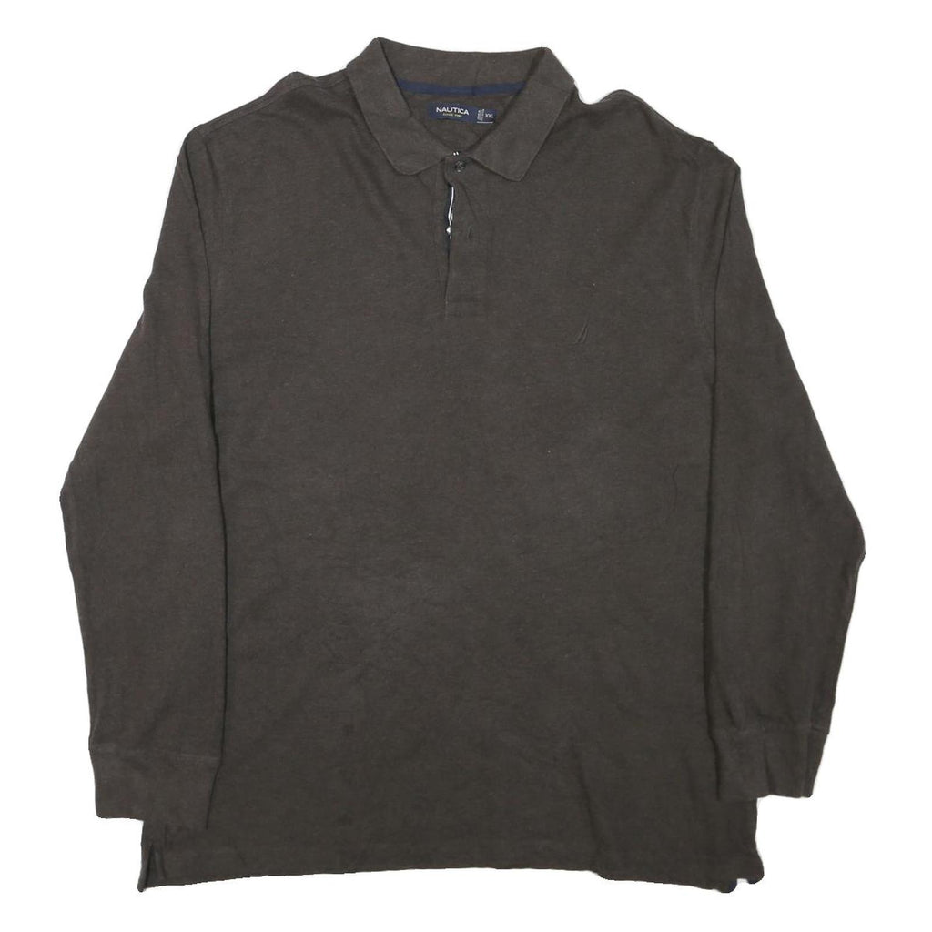 NAUTICA Mens Brown Long Sleeve Plain 2XL Cotton Blend Polo Shirt Classic Fit