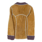 OIPMY Womens Beige & Purple Leather Button Jacket XS Shearling Patchwork