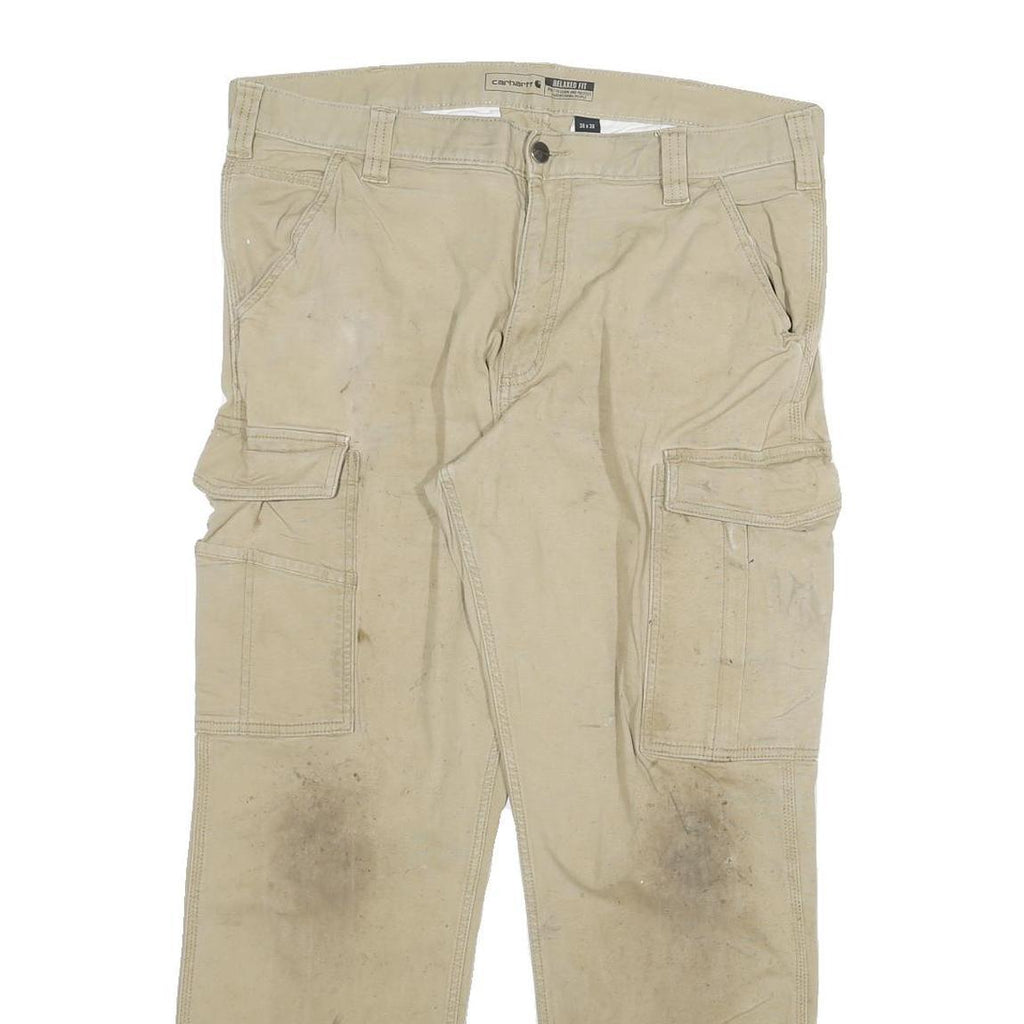 CARHARTT Mens Jeans Beige Relaxed Straight Cotton Blend W36 L30 Workwear Cargo
