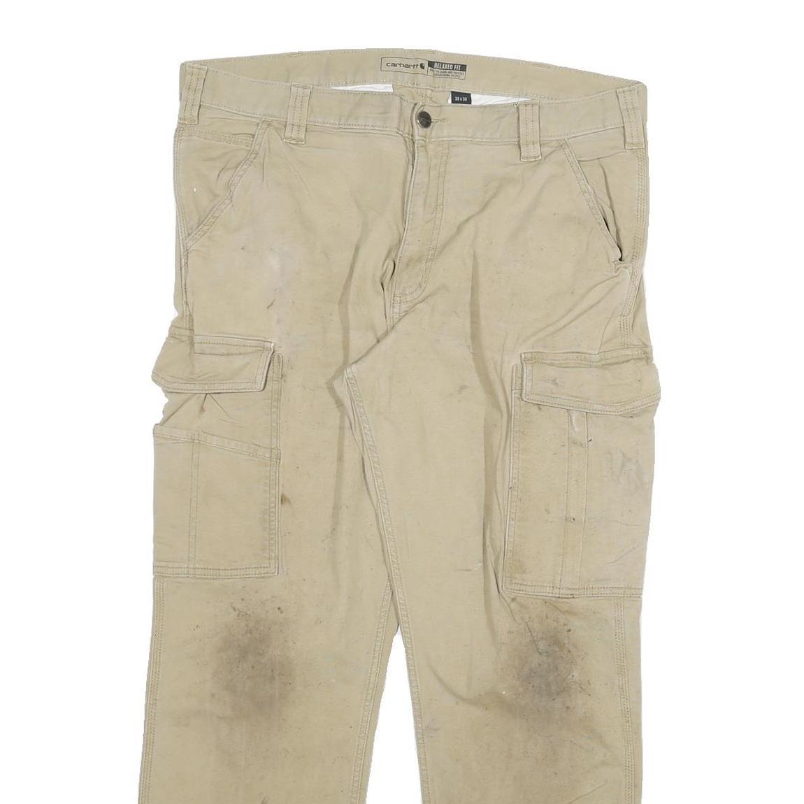CARHARTT Mens Jeans Beige Relaxed Straight Cotton Blend W36 L30 Workwear Cargo