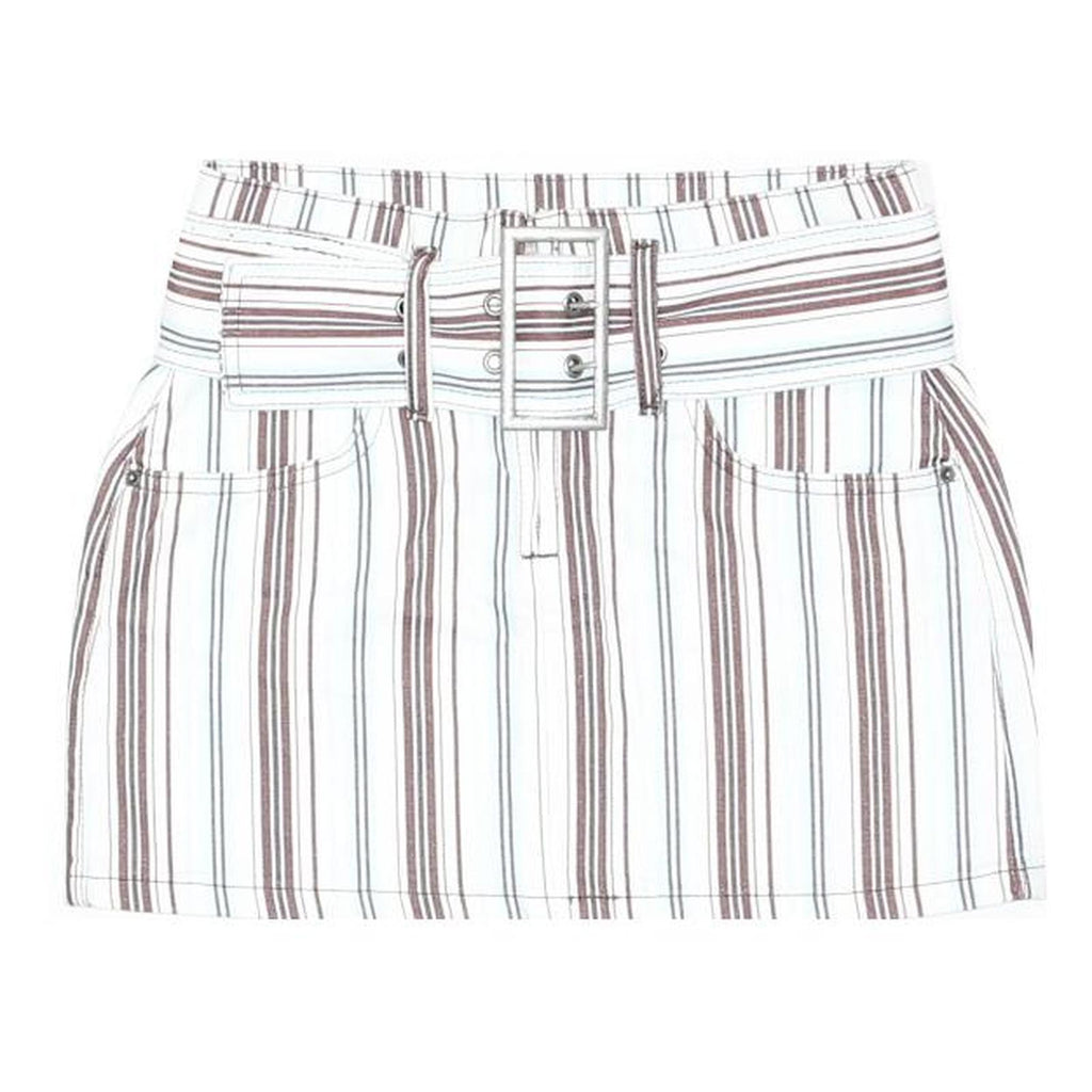 NASTY GAL Womens White & Brown Striped Mini Cotton Blend Skirt UK 4 With Belt