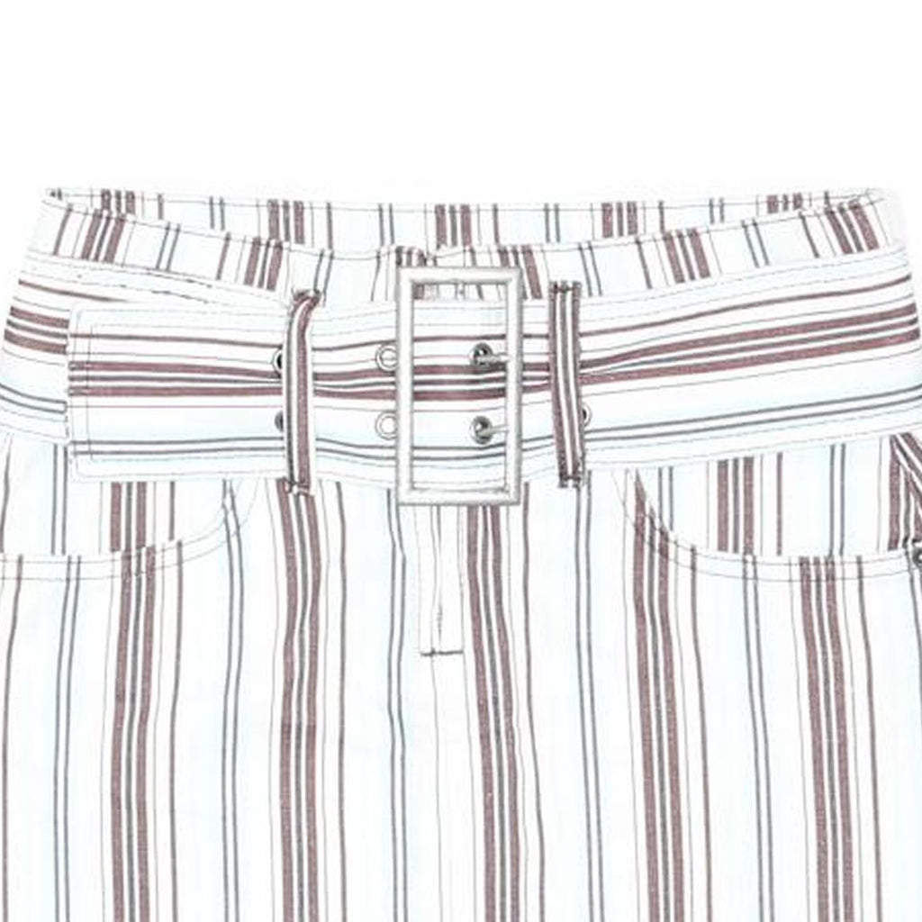 NASTY GAL Womens White & Brown Striped Mini Cotton Blend Skirt UK 4 With Belt