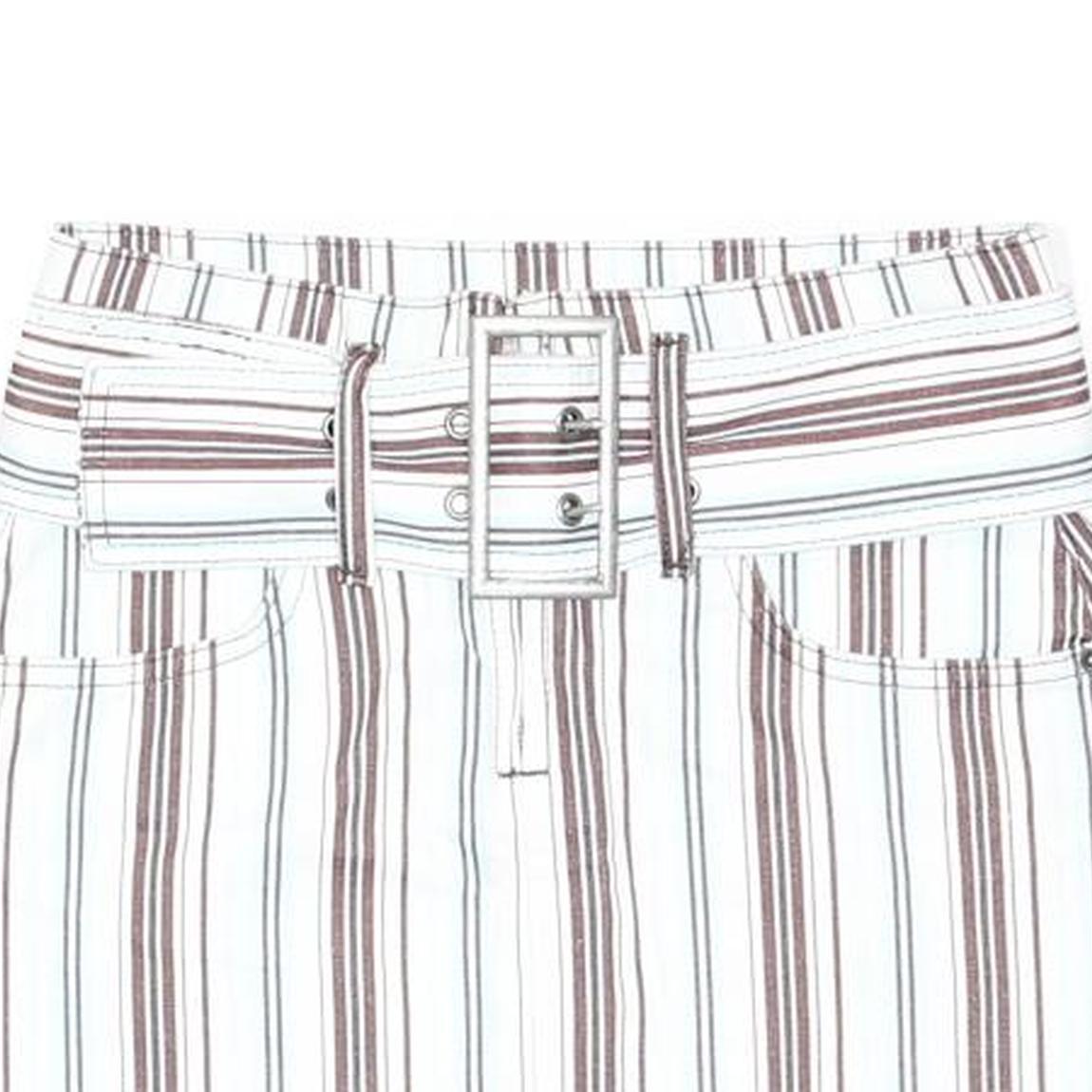 NASTY GAL Womens White & Brown Striped Mini Cotton Blend Skirt UK 4 With Belt