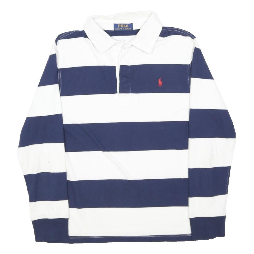 POLO RALPH LAUREN Mens Blue & White Striped Long Sleeve Polo Shirt XS Cotton