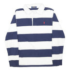 POLO RALPH LAUREN Mens Blue & White Striped Long Sleeve Polo Shirt XS Cotton