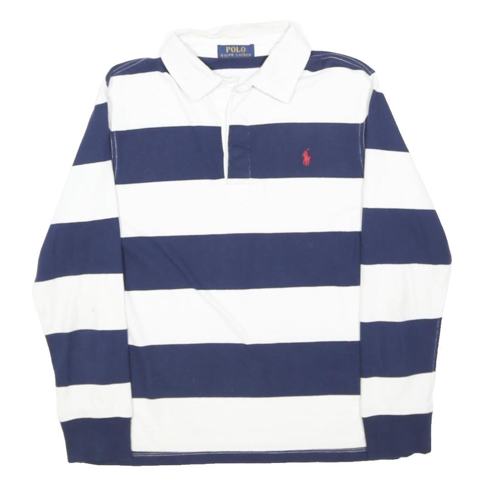 POLO RALPH LAUREN Mens Blue & White Striped Long Sleeve Polo Shirt XS Cotton