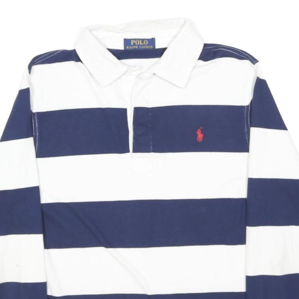 POLO RALPH LAUREN Mens Blue & White Striped Long Sleeve Polo Shirt XS Cotton