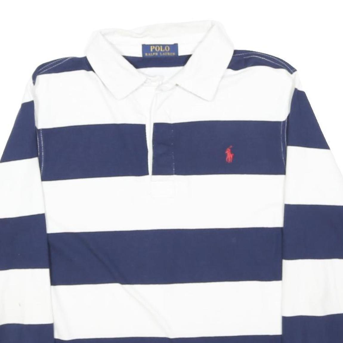 POLO RALPH LAUREN Mens Blue & White Striped Long Sleeve Polo Shirt XS Cotton