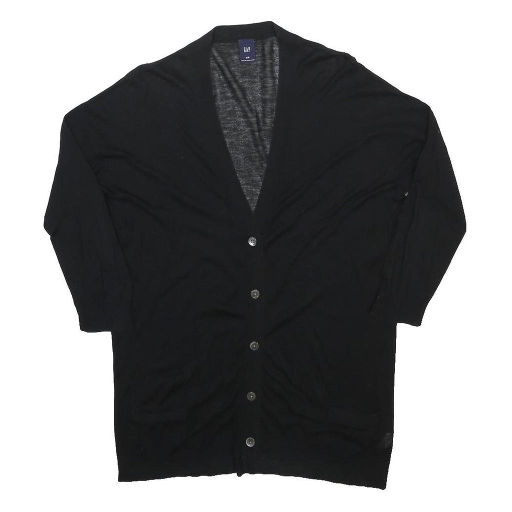 GAP Womens Black Wool Blend Plain Button Up V-Neck Jumper S Classic Knitwear