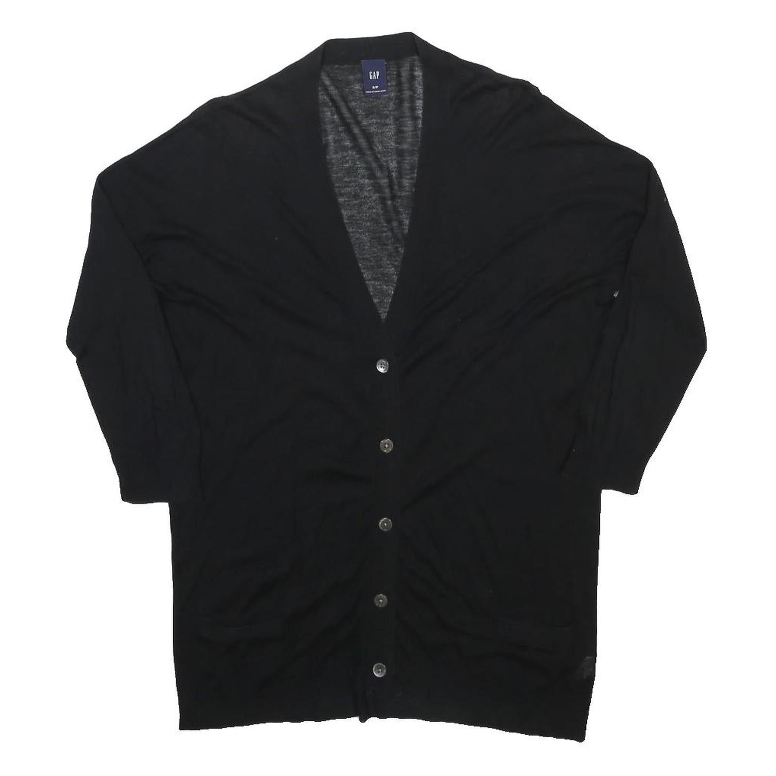 GAP Womens Black Wool Blend Plain Button Up V-Neck Jumper S Classic Knitwear