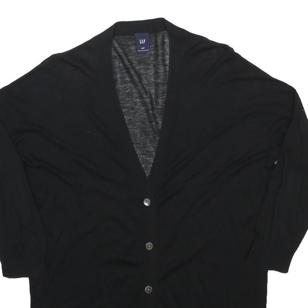 GAP Womens Black Wool Blend Plain Button Up V-Neck Jumper S Classic Knitwear