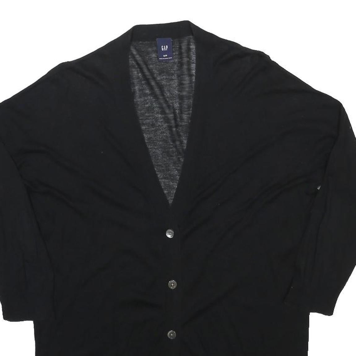GAP Womens Black Wool Blend Plain Button Up V-Neck Jumper S Classic Knitwear