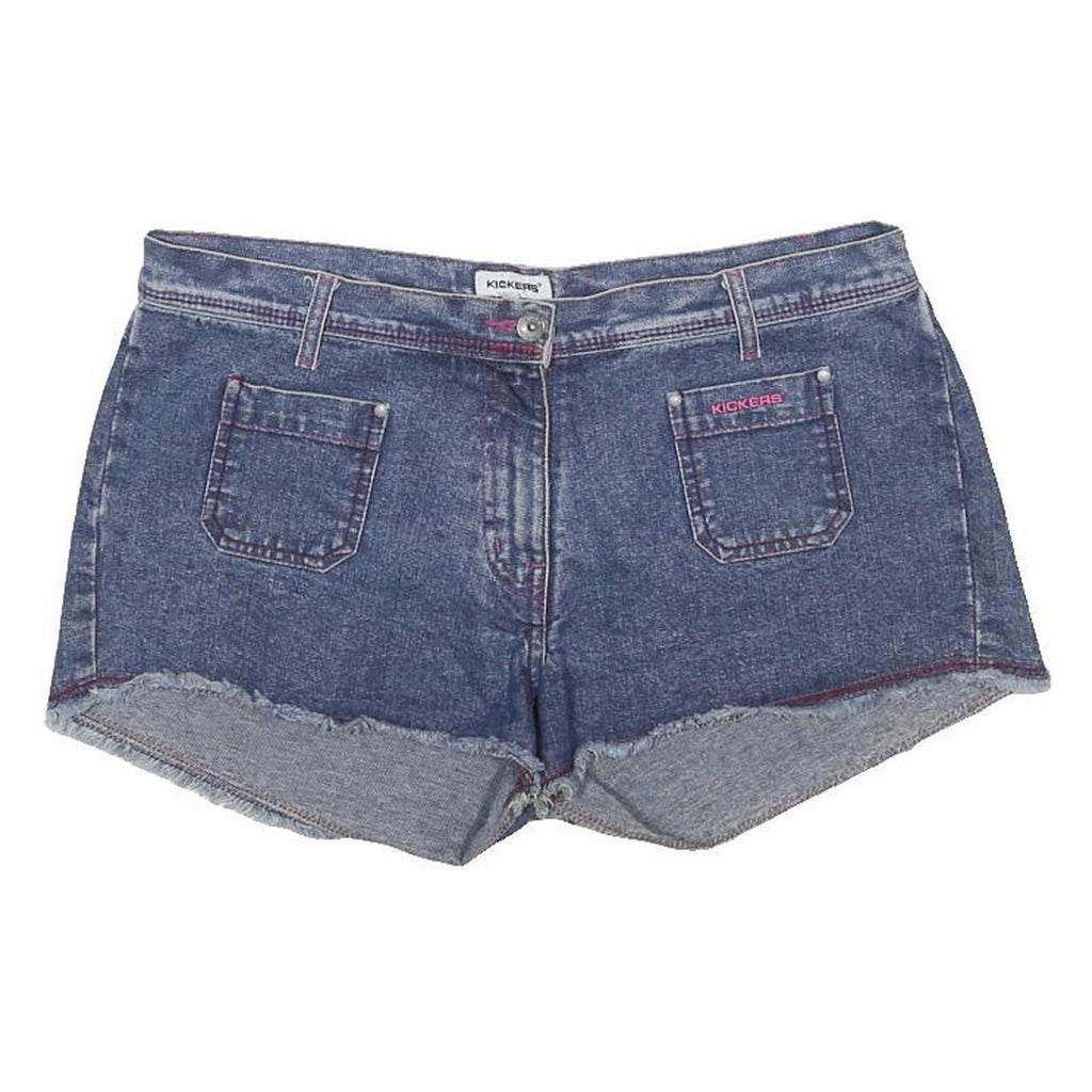 KICKERS Womens Denim Blue Casual Shorts UK 14 W34 Frayed Hem Cotton