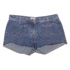 KICKERS Womens Denim Blue Casual Shorts UK 14 W34 Frayed Hem Cotton