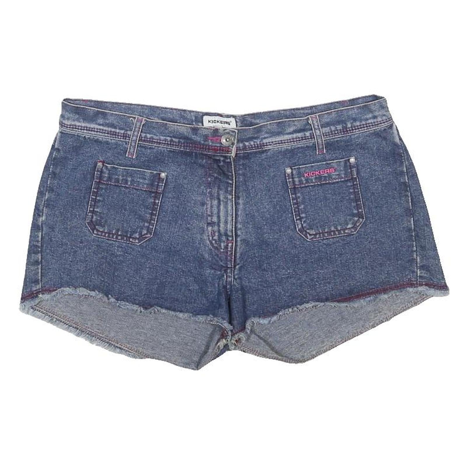 KICKERS Womens Denim Blue Casual Shorts UK 14 W34 Frayed Hem Cotton