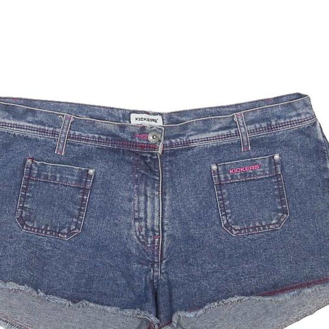 KICKERS Womens Denim Blue Casual Shorts UK 14 W34 Frayed Hem Cotton