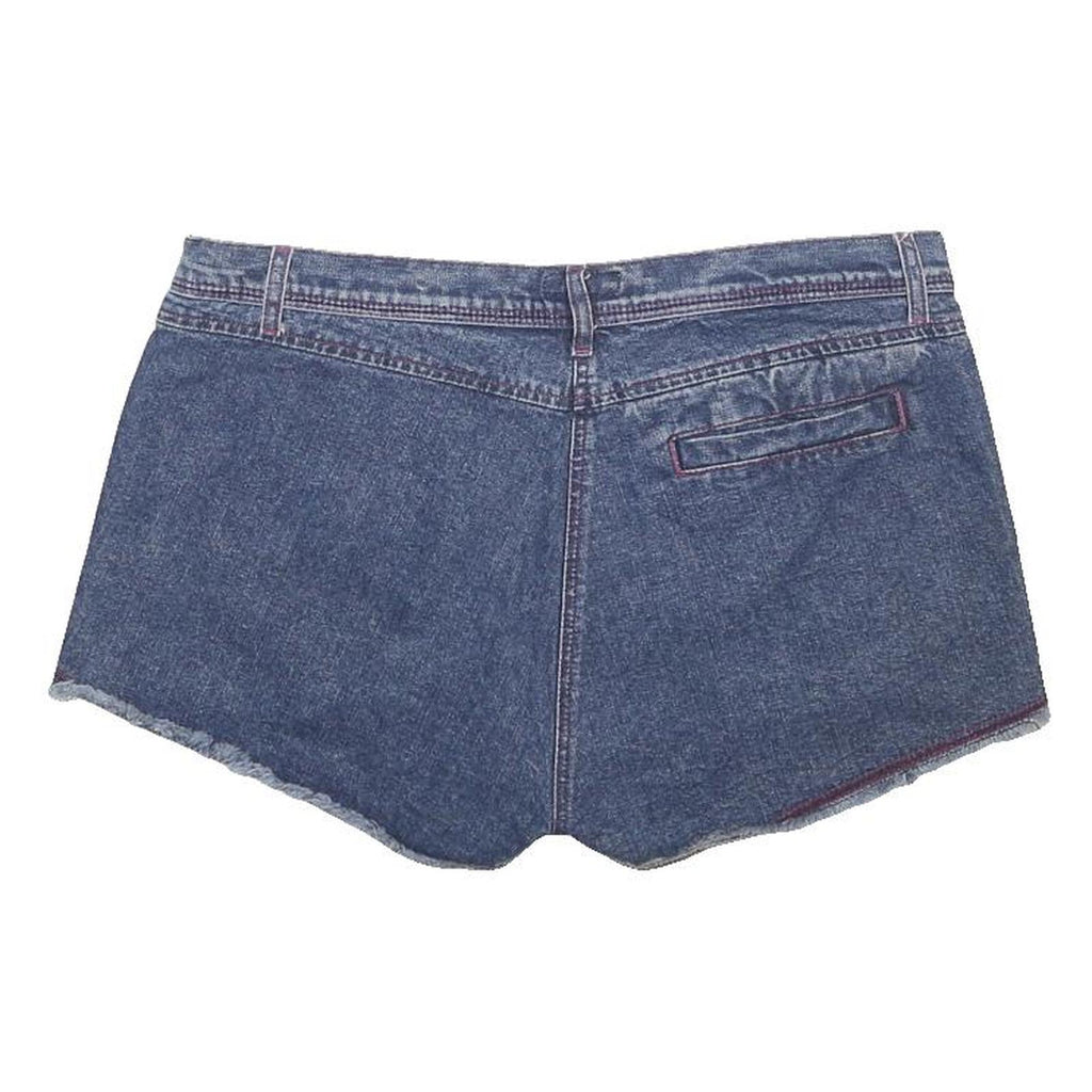KICKERS Womens Denim Blue Casual Shorts UK 14 W34 Frayed Hem Cotton