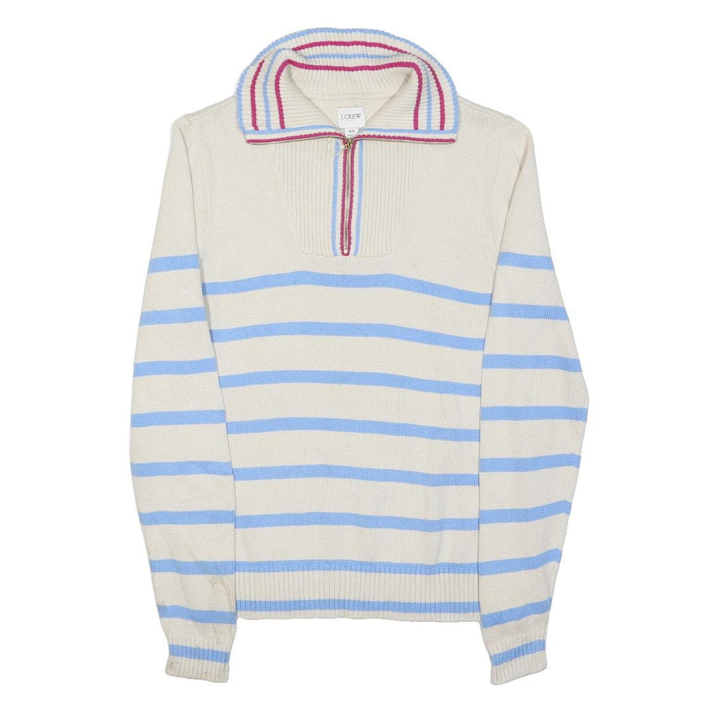 J.CREW Womens Cream & Blue Striped Plain Half Zip Crew Neck Basic Knit XS Zip