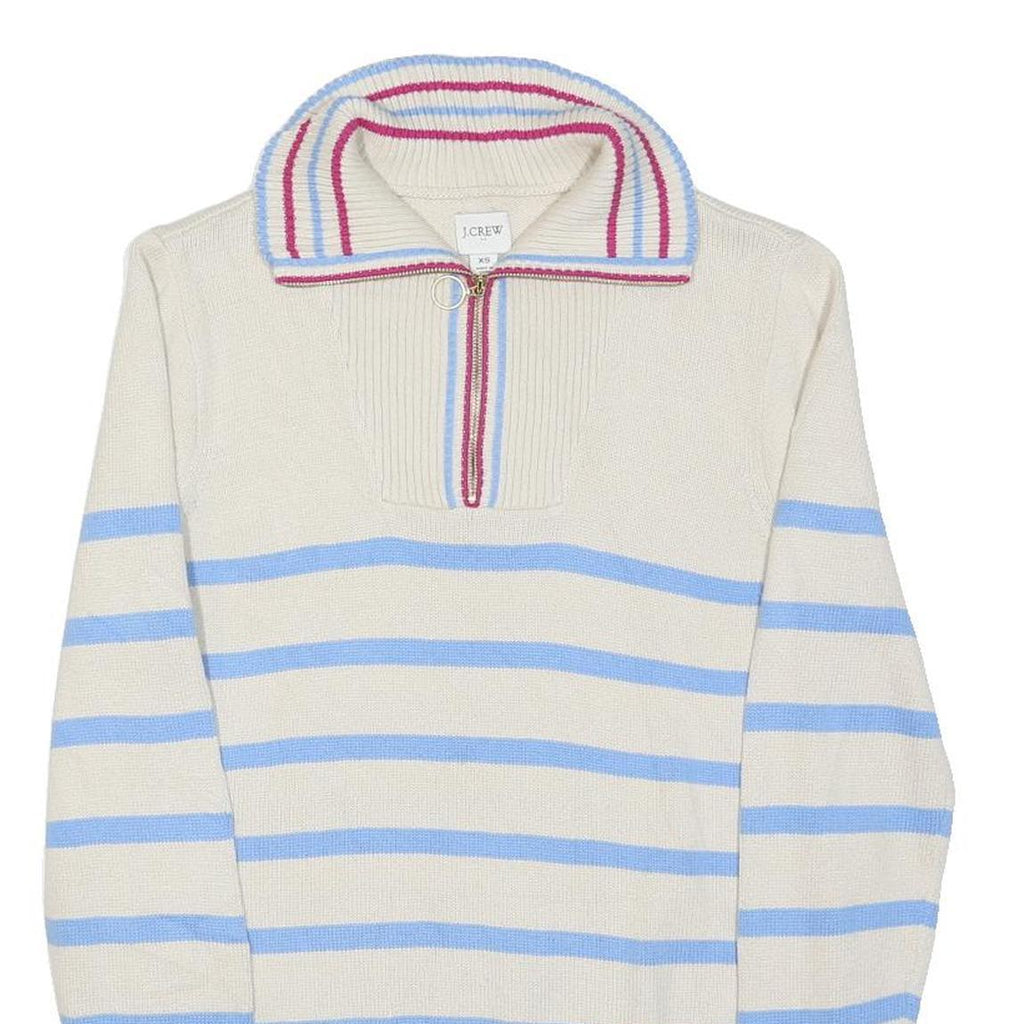 J.CREW Womens Cream & Blue Striped Plain Half Zip Crew Neck Basic Knit XS Zip