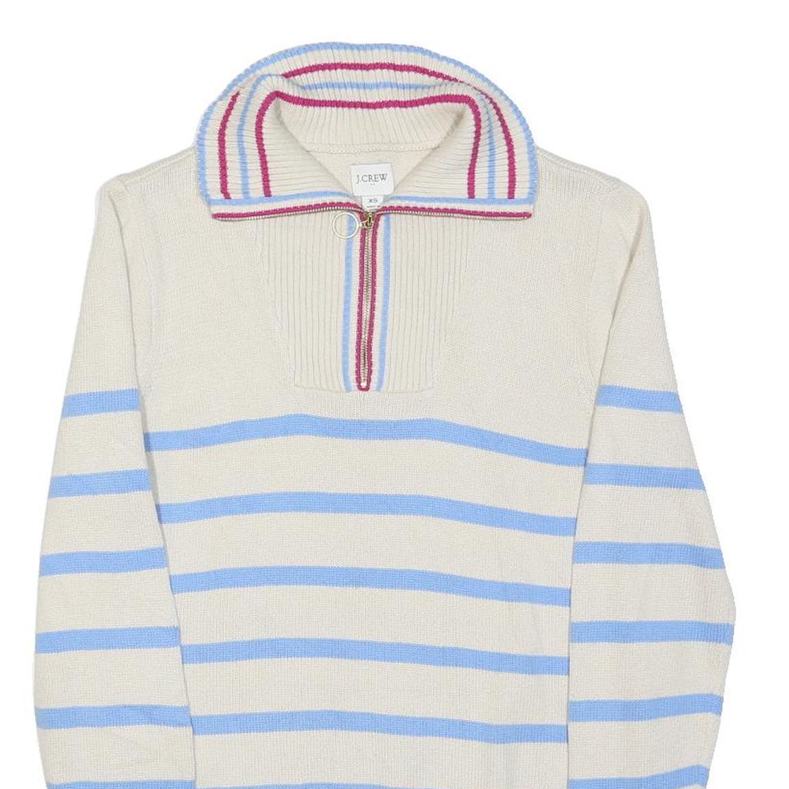 J.CREW Womens Cream & Blue Striped Plain Half Zip Crew Neck Basic Knit XS Zip