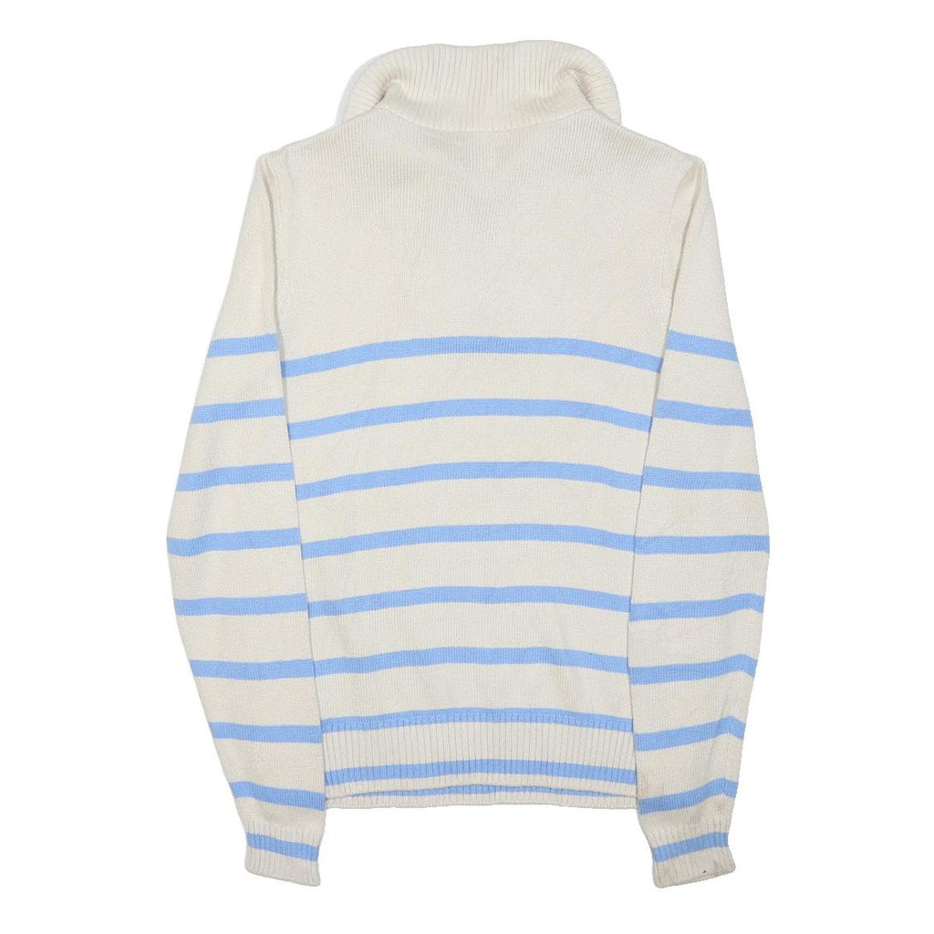 J.CREW Womens Cream & Blue Striped Plain Half Zip Crew Neck Basic Knit XS Zip