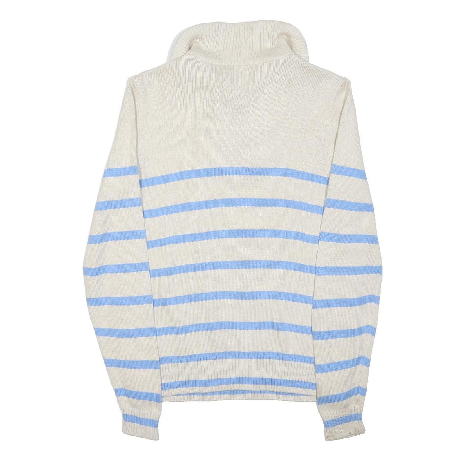 J.CREW Womens Cream & Blue Striped Plain Half Zip Crew Neck Basic Knit XS Zip